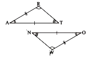 In the figure, the two triangles are congruent. The corresponding parts are marked. We can write DeltaRAT ~= ?