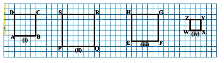 Find the perimeter of the following  squares. Figures are drawn on 1 cm grids.