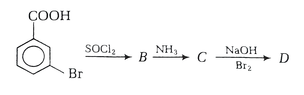 In a set of reactions, m-bromobenzoic acid gave a product D. Identify