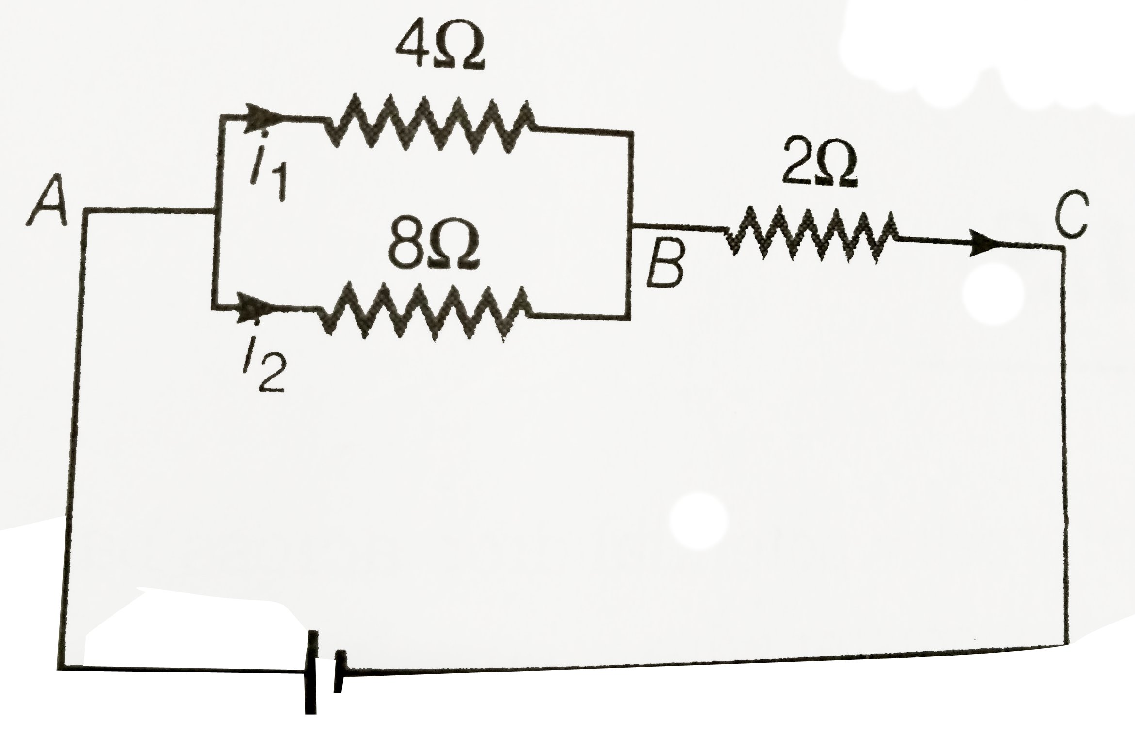 In the circuit of figure, the current in 4Omega resistance is 1.2A , what is the potential difference between B and C?