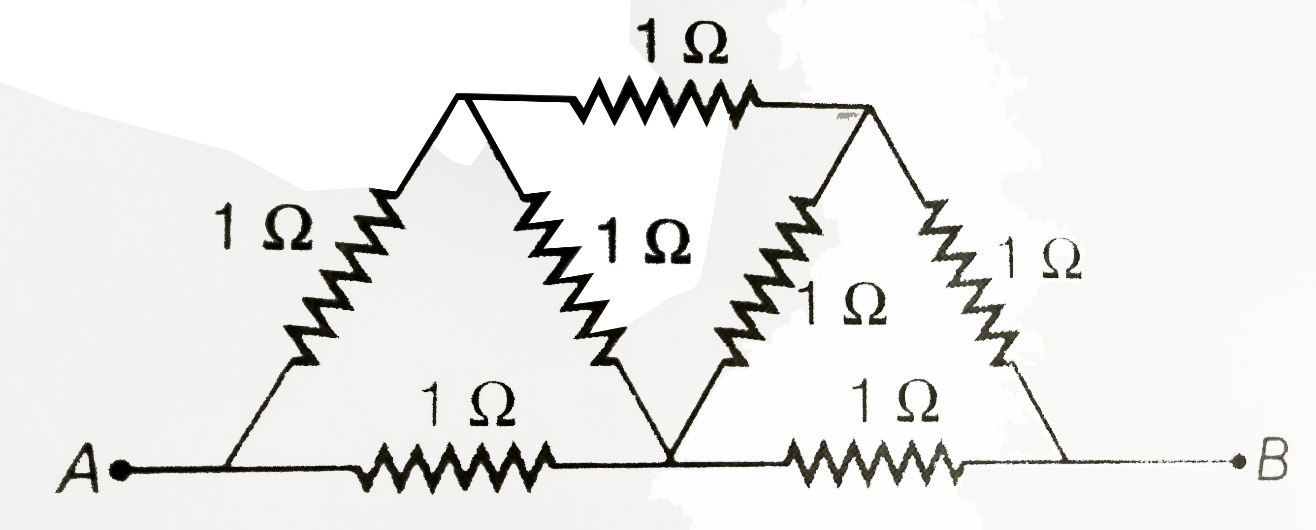 In the network shown in figure each resistance is 1Omega . The effective resistance between A and B is