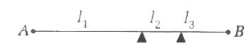 A  thin wire of length of 99 cm is fixed at both ends as shown in the figure. The wire is kept under a tansion and is divided into three segments of lenghts l(1)l(2) and l(3) as shown in figure. When the wire is made to vibrate, the segments vibrate respectively in the ratio 1 : 2 : 3, Then, hte lenghts l(1),l(2) and l(3) of the segments respectively are (in cm)