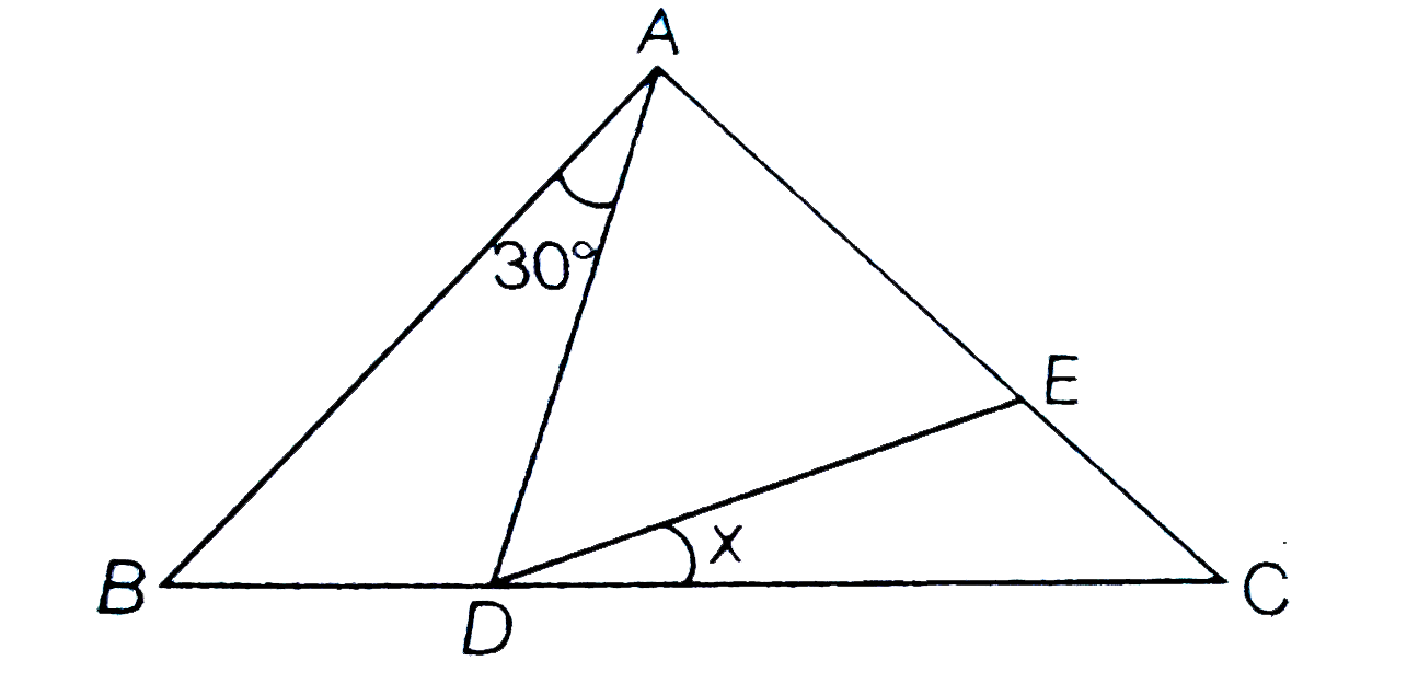 In the given figure,if AB= AC, angle BAD=30^(@)and AE=AD, then x is equal to