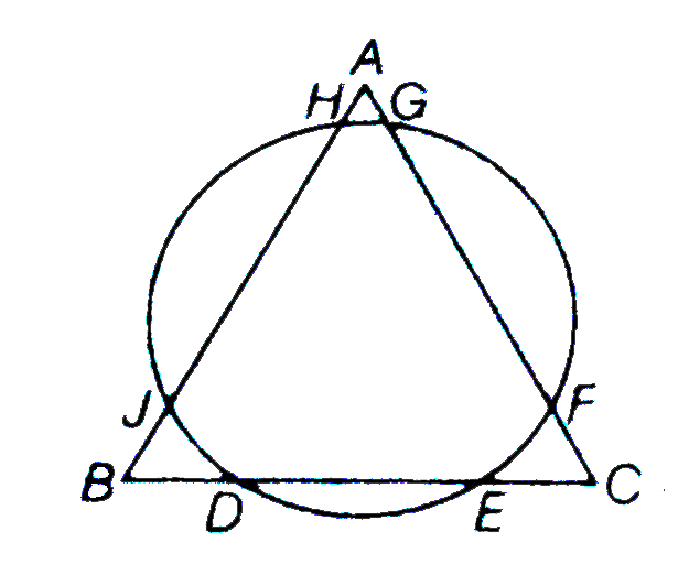 In the adjoining figure, the circle meets the sides of an equilateral triangle at six points.       If AG=2, GF=13, FC=1 and HJ=7, then DE equals to