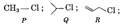 KI in acetone, undergoes S(N)2 reaction with each P, Q and R. What is the order of the rate of reaction?