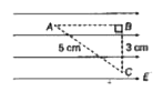 A test charge q is moved without acceleration from A to C along the path from A to B and then from B to C in electric field E as shown in the figure.      Calculate the potential difference between A and C.