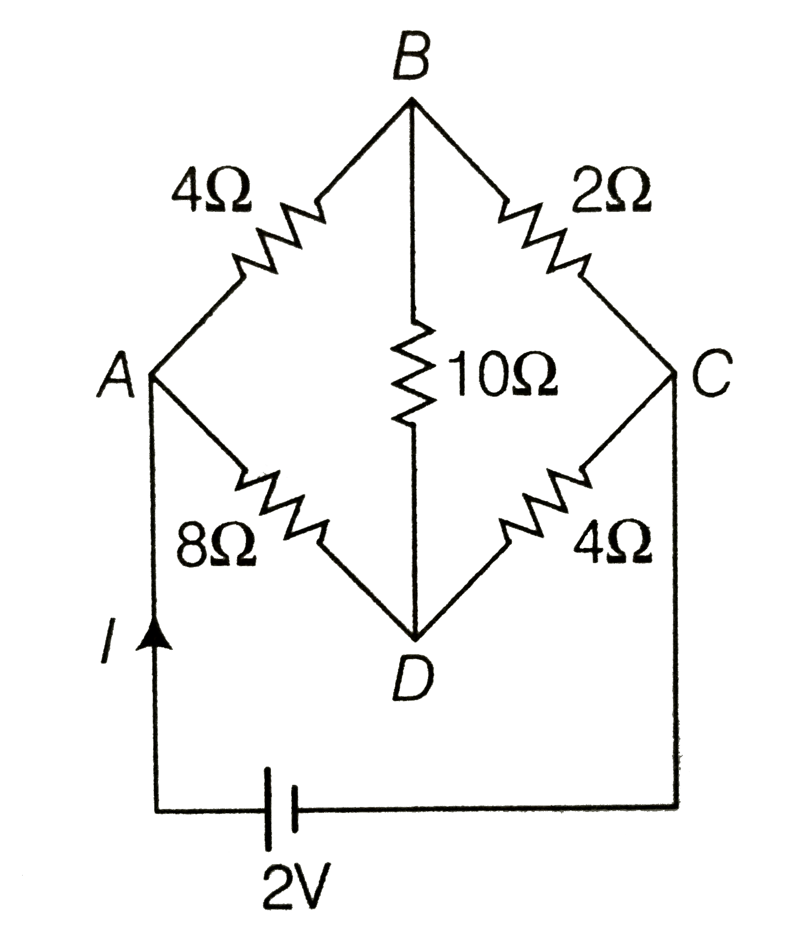 If the Wheateston's network shown in the figure, the current l in the circuit is