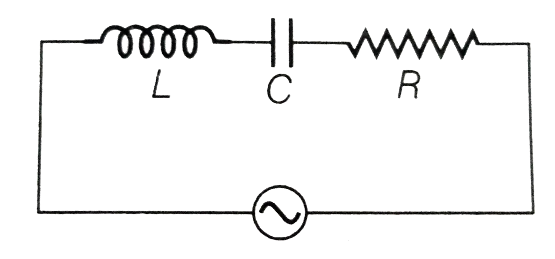 A 100V, AC source of frequency of 500Hz is connected to an L-C-R circuit with L=8.1mH,C=12.5muF,R=10Omega all connected in series as shown in figure. What is the quality factor of circuit?