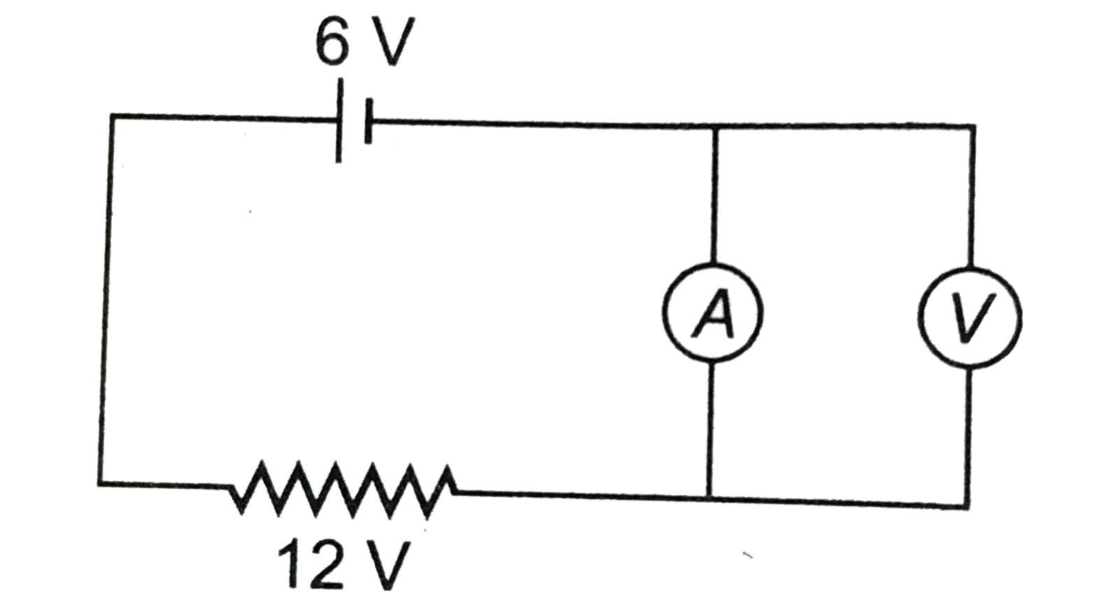 In the circuit given below, the ameter and voltmeter are ideal measuring devices. What is the reading of the voltmeter?