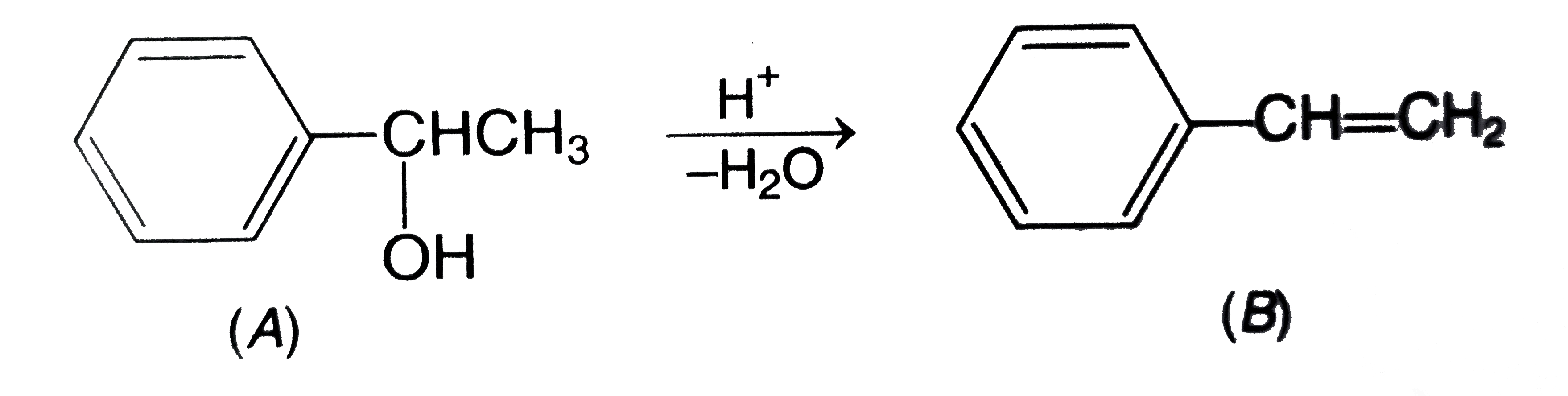 Which of the following statement is correct for the following dehydration of alcohol (A) leading to the formation of styrene (B) ?