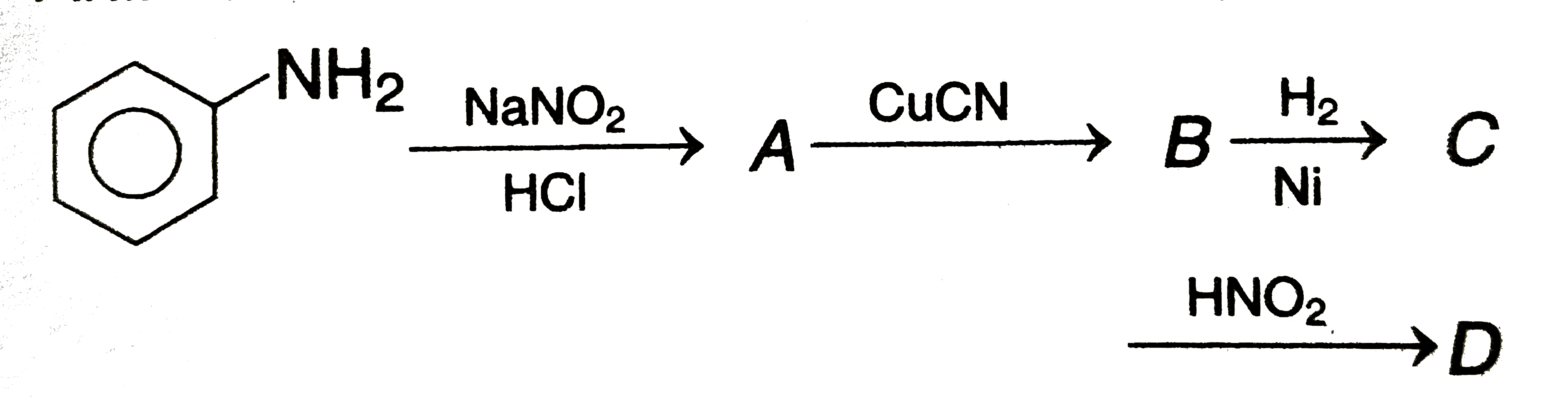 Aniline in a set of reactions yielded a product D.       The structure of the product D would be