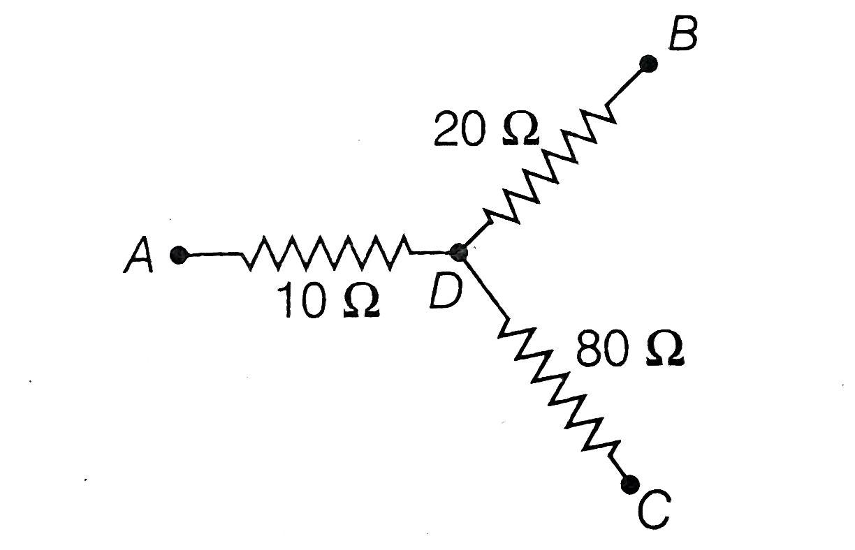 In the circuit given here, the points A,B and C are 70 V, zero, 10 V respectively . Then,