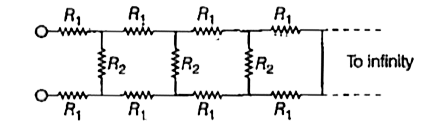 As shown in the diagram, network of resistors R, and R, extends off to infinity to the right. Find the equivalent resistance.