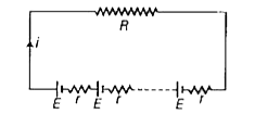 n-identical cells each of emf E and internal resistance r are connected in series. Find an expression for current in the circuit.