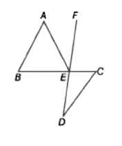 In the figure given below, AB is parallel to CD, angle ABC = 65^@, angle CDE = 15^@ and AB = AE. What is the value of angle AEF ?