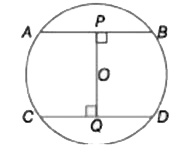 In the given figureAB and CD are two parallel chords of a circle with centre O and radius 5 cm. Also, AB = 8 cm andCD = 6cm. If OP perpendicular  to AB andOQ perpendicular to CD,then determine the length of PQ