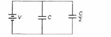 धारिता C और C/2 के दो संधारित्रों को चित्र के अनुसार v-वोल्ट की बैटरी से जोड़ा गया है।      दोनों संधारित्रों को पूर्ण आवेशित करने में किया गया कार्य होगा