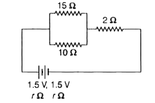 दिए गए परिपथ में एक आदर्श वोल्ट्मीटर को जब 10Omega प्रतिरोध के सिरों पर लगाते है, तो वह 2V मापता है। प्रत्येक सेल का आन्तरिक प्रतिरोध r होगा