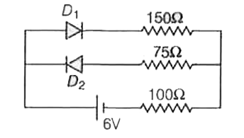 दिखाए गए परिपथ में दो आदर्श डायोड है, जिनमे से प्रत्येक का अग्रदिशिक प्रतिरोध 50Omega है। यदि बैटरी की वोल्टता 6 V है, तो 100Omega के प्रतिरोध में धारा (ऐम्पियर में) होगी