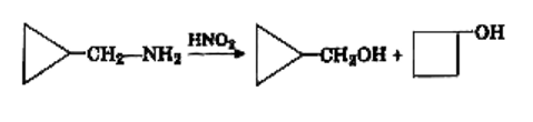 नाइट्रस अम्ल सभी प्रकार के ऐमीनों से क्रिया करता है। इन अभिक्रियाओं से प्राप्त उत्पाद इस पर निर्भर करते हैं कि ऐमीन प्राथमिक, द्वितीयक या तृतीयक है तथा ऐमीन ऐलिफैटिक है या ऐरोमैटिक। ऐलिफैटिक प्राथमिक ऐमीन नाइट्रस अम्ल (NaNO2  + HCl) के साथ क्रिया करके ऐल्कोहॉल मुख्य उत्पाद के रूप में बनाते हैं। ऐल्कोहॉल के अतिरिक्त, ऐल्कीन व ऐल्किल हैलाइड भी कम मात्रा में बनते हैं। कुछ चक्रीय प्राथमिक ऐमीन नाइट्रस अम्ल के साथ या तो वलय वृद्धि या वलय संकुचन अभिक्रियाएँ देते हैं। यह । अभिक्रिया डेमजैनट वलय वृद्धि या संकुचन कहलाती हैं।       2-ऐमीनो प्रोपेन की क्रिया नाइट्रस अम्ल से कराने पर मुख्य उत्पाद क्या होगा?