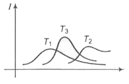 तीन कृष्णिकाओं के लिए जो क्रमशः T1,T2 व T3   ताप पर हैं, तीव्रता व तरंगदैर्ध्य के बीच खींचे गए ग्राफ चित्र में प्रदर्शित हैं। कृष्णिकाओं के ताप इस प्रकार हैं। तापों को सही क्रम में व्यवस्थित कीजिए।