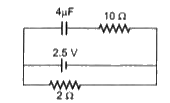 चित्र में दर्शाये गए परिपथ के अनुसार 4muF का संधारित्र संयोजित है। बैटरी का आन्तरिक प्रतिरोध 0.5Omega है। संधारित्र की प्लेटो पर आवेश की मात्रा होगी।