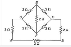निम्नलिखित परिपथ चित्र में A तथा  B के बिच प्रतिरोध है