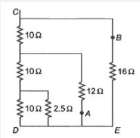निचे दिए गए परिपथ में बिन्दुओ A तथा B के बिच तुल्य प्रतिरोध है