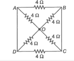 छः बराबर प्रतिरोध जिनमे प्रत्येक 4 Omega का है, चित्रानुसार जुड़े है। दो कोनो A तथा B के बिच प्रतिरोध है