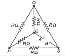 यदि परिपथ चित्र में प्रत्येक प्रतिरोध का मान R है तो A तथा B के बिच तुल्य प्रतिरोध है