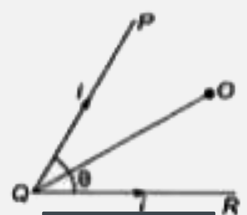 दो तारो PQ तथा QR  में चित्रानुसार समान  धारा बह रही है दोनों तारो का एक सिरा अनंत तक खींचा जाता है  angle PQR = theta  दोनों तारो के द्विभाजक कोण पर दोनों तारो से r दूरी पर स्थित  बिंदु O पर चुम्बकीय क्षेत्र का  परिमाण है