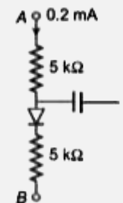 चित्र में दिखाए गए परिपथ में यदि डायोड का अग्र 200.2 mA वोल्टेज क्षय 0.3V है, A तथा B के बीच विभवान्तर: