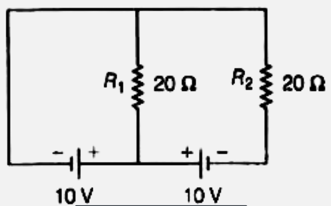 दिए गए परिपथ में सेलों का आन्तरिक प्रतिरोध शून्य है। प्रतिरोधों R(1) तथा R(2)  में क्रमश: धारा (ऐम्पियर में) के.मान होंगे|