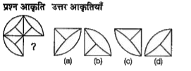 उस लुप्त भाग के स्थान पर दिए गए उत्तर विकल्पों में से कौन-सा विकल्प होगा जिससे आकृति का पैटर्न पूर्ण हो जायगा ?