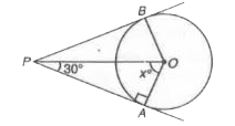 O वृत्त का केंद्र है, चित्र में स्पर्श रेखाएं AP तथा BP एक-दूसरे को P पर काटती है, x का मान होगा