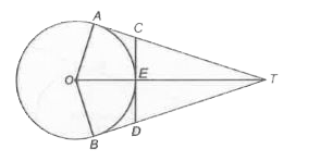 नीचे के चित्र में OT=13 सेमी, OA=5 सेमी।  CED जो E पर वृत्त की स्पर्श रेखा है, की लम्बाई होगी