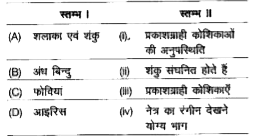 निम्न स्तम्भों का मिलान कर सही विकल्प का चयन कीजिए।