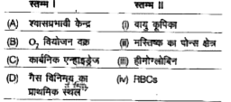 निम्न स्तम्भों का मिलान कर सही विकल्प का चयन कीजिए।