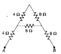 आरेख में दर्शाए गए जाल में A और B के बीच तुल्य प्रतिरोध है