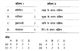 दिए गए कॉलमों का मिलान कीजिए।