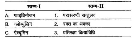 स्तम्भ-I में दी गई मदों को स्तम्भ-II की मदों से मिलान कीजिए और नीचे दिए विकल्पों में से सही विकल्प का चयन कीजिए।