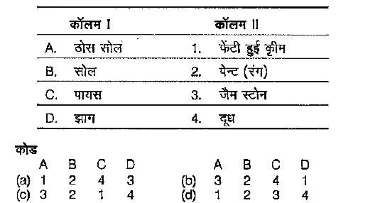 कॉलम I का कॉलम II के साथ मिलान कीजिए और नीचे दिए गए कोड में से सही विकल्प को चुनिए।