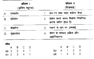 निम्न कॉलमों का मिलान कीजिए एवं कोड में दिए गए विकल्पों में से सही विकल्प चुनिए।