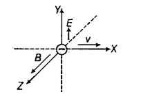 दिए गए चित्र में E एवं B विद्युत क्षेत्र एवं चुम्बकीय क्षेत्र के परिमाण हैं। विद्युत एवं चुम्बकीय क्षेत्र एक-दूसरे के लम्बवत् हैं, जो एक गतिशील इलेक्ट्रॉन पर कार्य कर रहे हैं। इलेक्ट्रॉन का वेग X-अक्ष के अनुदिश है। इलेक्ट्रॉन पर बल है।