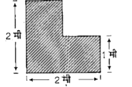 एकसमान L-आकृति के फलक (पतली व चपटी समतल प्लेट) का द्रव्यमान केन्द्र ज्ञात करो, जिसकी विभिन्न भुजाओं को चित्र में दर्शाया गया हैं। फलक का द्रव्यमान 3 किया है।