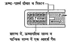 किसी गैस की साम्यवस्था उसके दाब, आयतन ताप व द्रव्यमान (तथा संगठन यदि गैसों का सम्मिश्रण है) के मानों द्वारा पूर्ण रूप से निर्धारित होती है कोई ऊष्मागतिक निकाय सदैव साम्य स्थिति में नहीं होता है किसी गैस को निर्वात के विरूद्ध यदि फैलने दिया जाता है तो यह साम्य अवस्था नहीं होती है द्रुत प्रसारण की अवधि में गैस का दाब सम्भव है कि सभी स्थानों पर एकसमान न हो।  इसी प्रकार गैसों का वह सम्मिश्रण जिसमे विस्फोटक रासायनिक अभिक्रिया होती है एक साम्य अवस्था नहीं है इसके अतिरिक्त इसके ताप व दाब एकसमान नहीं है निम्नलिखित निकाय का अध्ययन कीजिए       यदि बाह्य दाब को अचानक कम कर दिया जाए, तब