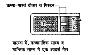 किसी गैस की साम्यवस्था उसके दाब, आयतन ताप व द्रव्यमान (तथा संगठन यदि गैसों का सम्मिश्रण है) के मानों द्वारा पूर्ण रूप से निर्धारित होती है कोई ऊष्मागतिक निकाय सदैव साम्य स्थिति में नहीं होता है किसी गैस को निर्वात के विरूद्ध यदि फैलने दिया जाता है तो यह साम्य अवस्था नहीं होती है द्रुत प्रसारण की अवधि में गैस का दाब सम्भव है कि सभी स्थानों पर एकसमान न हो।  इसी प्रकार गैसों का वह सम्मिश्रण जिसमे विस्फोटक रासायनिक अभिक्रिया होती है एक साम्य अवस्था नहीं है इसके अतिरिक्त इसके ताप व दाब एकसमान नहीं है निम्नलिखित निकाय का अध्ययन कीजिए       यदि निकाय व परिवेश के मध्य तापान्तर हो, तो