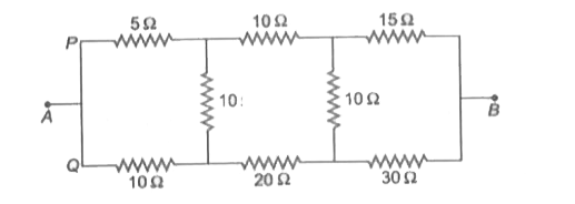 नीचे दिखाए गए प्रतिरोधों के विन्यास में बिंदुओं A ओर B  के मध्य प्रभावी प्रतिरोध है