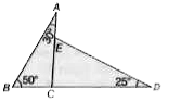 दी गई आकृति में angleBAC = 30^@, angleABC = 50^@  तथा angle CDE  = 25^@  है, तब angle AED = ?