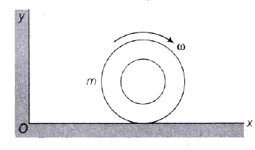 द्रव्यमान m तथा त्रिज्या R की एक डिस्क एक क्षैतिज तल पर कोणीय चाल से लुढ़क रही है जैसा कि चित्र में दर्शाया गया है। मूलबिन्दु O के परित: डिस्क का कोणीय संवेग है
